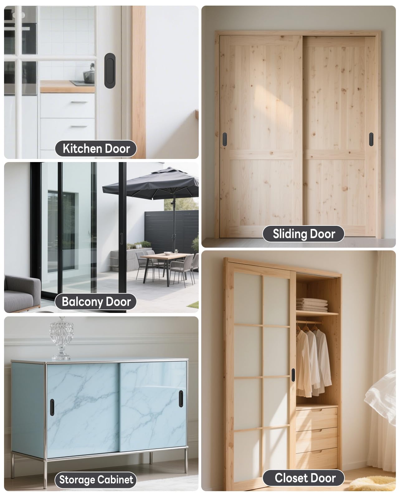 MeBantoo 2 Pack Self-Stick Door Handles, 4 Inch Aluminum Alloy Self Adhesive Flat Finger Pulls, No Drill Cabinet Knobs for Drawer, Sliding Glass/Barn/Closet/Balcony Doors (2, Black)