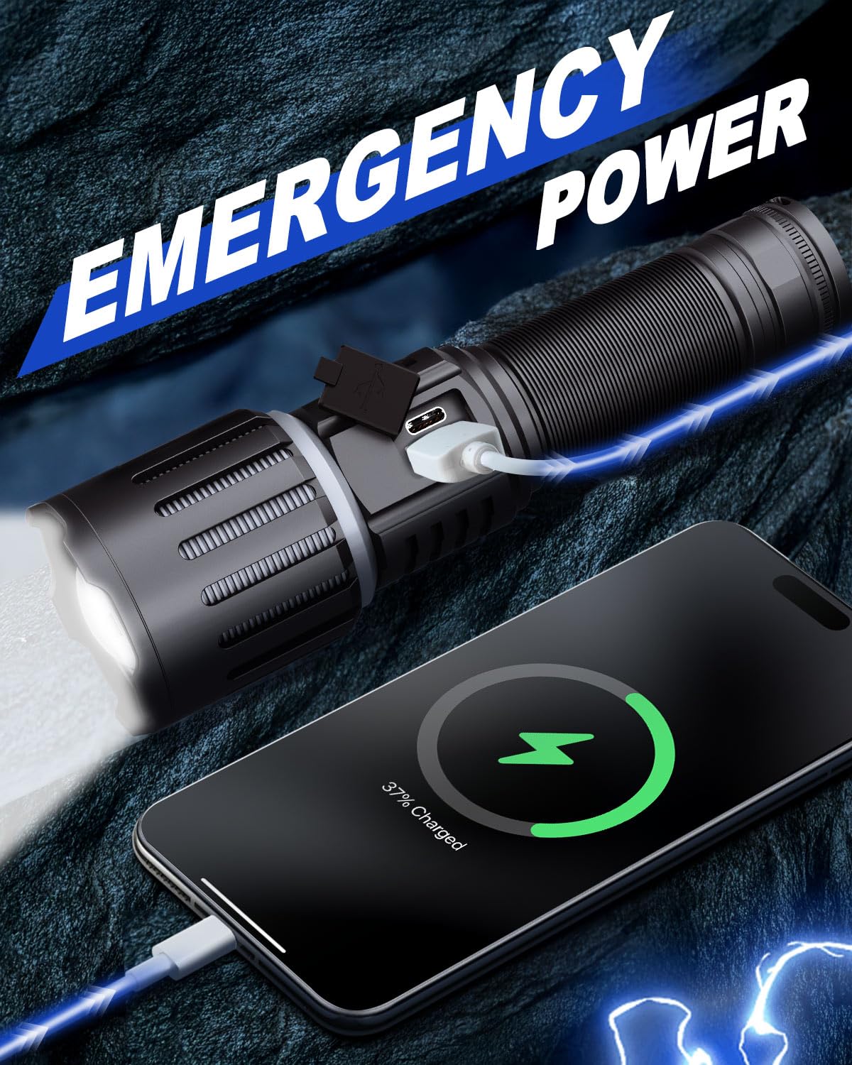 Victoper Rechargeable Flashlight, Titanium 5 Modes Zoomable Flash Light, Bright Real 1500 High Lumens Flashlights, LED Power Display Tactical Flash Lights Holster for Camping Essential Men