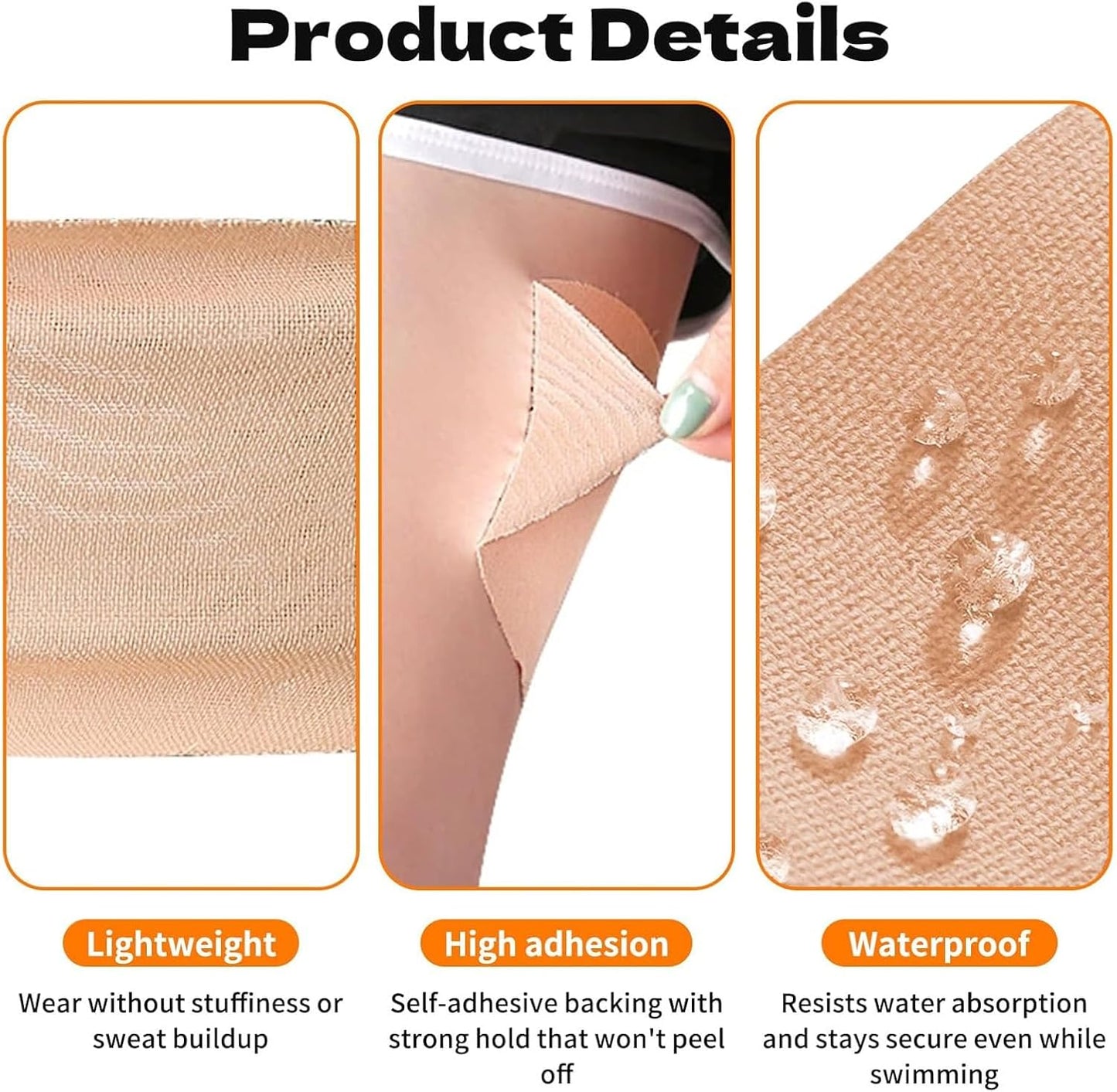 Skiennix 14 Pcs Inner Thigh Anti-Chafing Patches - Sweatproof Light Skin Tone Friction Pads for Women