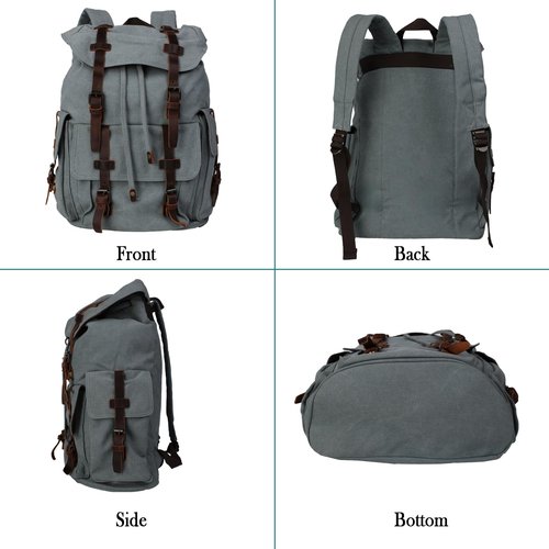 Bebowden Retro Canvas with Cowhide 30L Large Capacity Backpack Suitable for Men'and Women Multifunctional Rucksack for Hiking/Traveling/Travel (8269 Teal)