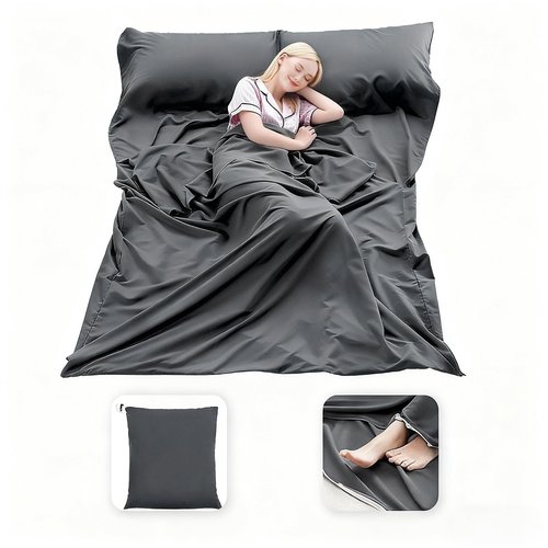 MongByYa Sleeping Bag Liner Lightweight Compact Sleeping Bag Sack Portable Clean Travel Sheet Camping Sleep Sheet for Backpacking Hotel Hiking (Silver Gray, 82.7” X 70.9”)