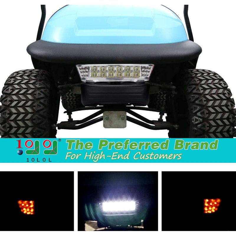 10L0L Club Car Precedent Headlight Kit With Bumper - 12V Direct Replacement for 2004-Up Electric Golf Carts, Plug-and-Play Installation, Short Harness & Button Switch