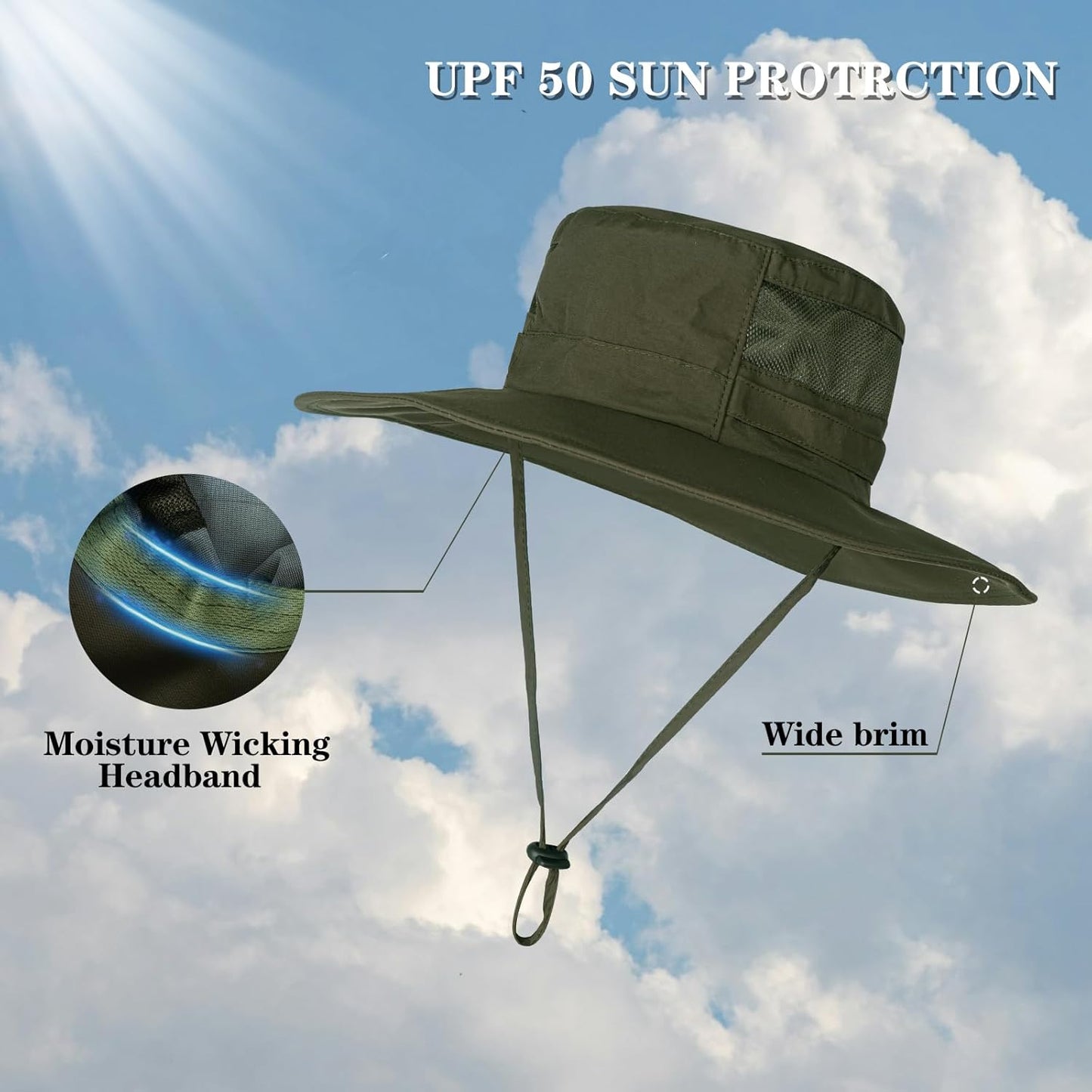 Skiennix UPF 50+ Sun Hat - Waterproof Wide Brim Fishing & Hiking Bucket Hat | Foldable Boonie for Outdoor Adventures