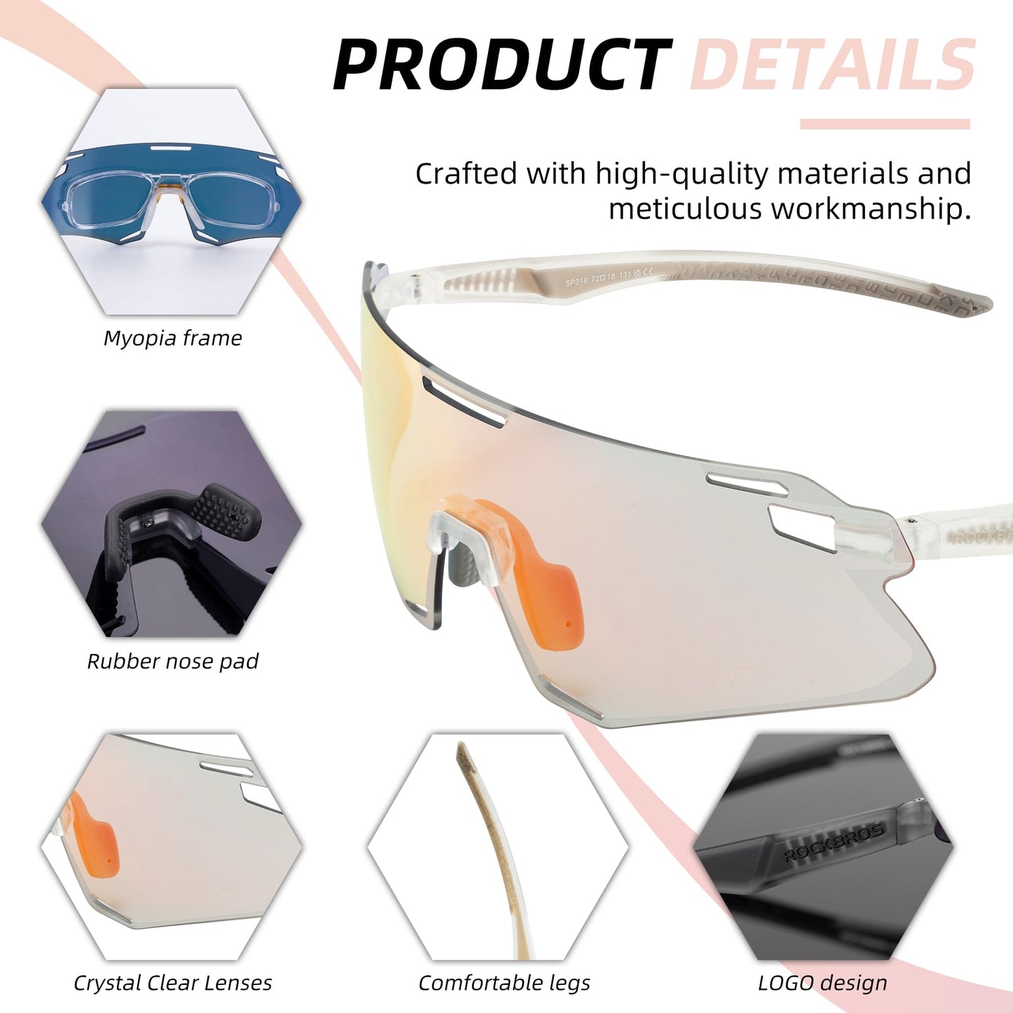 ROCKBROS Cycling Glasses Bike Photochromic Sunglasses for Men TR90 MTB Biking Sunglasses