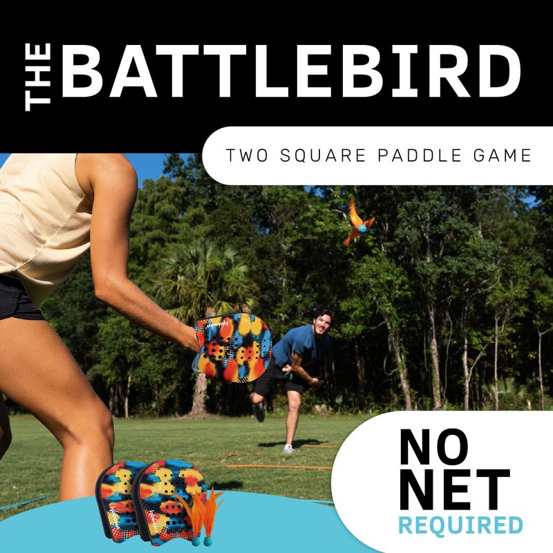 Waboba Battle Bird - Rethink Your Paddle Game – Backyard Set Includes: 2 Wearable Paddles, 2 Small Birdies and a Easy Court to Set-up with Stakes - Size 200 x 120 x 228 mm