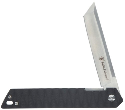 Smith & Wesson 24/7 8.25in Stainless Steel Ultra-Glide Folding Knife with 3.5in Tanto Blade and G10 Handle for Outdoor, Tactical, Survival and EDC, Black