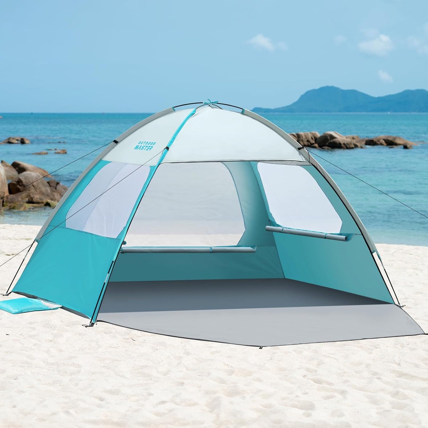 OutdoorMaster Beach Tent - Easy Setup Sun Shade Shelter for 3-8 People | Portable Canopy with UPF 50+ Protection