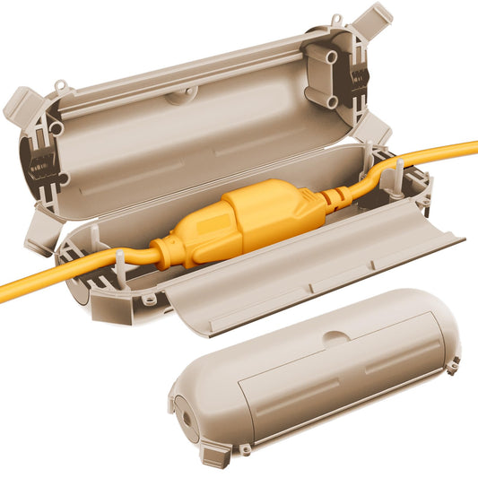 RESTMO 2 Pack Compact Outdoor Extension Cord Cover, IP44 Waterproof Box and Safety Housing Case, Ideal to Protect Outdoor Plugs, Electrical Connections, Holiday Decoration Lights, Size Small, Almond