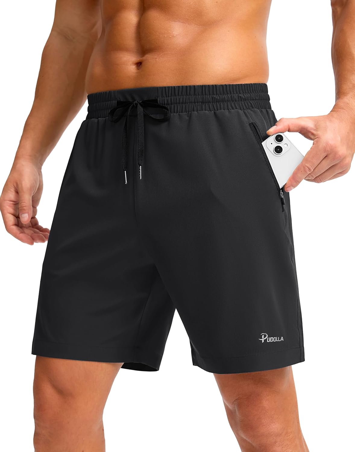 Pudolla Men's Athletic Shorts - Lightweight Quick-Dry Gym Shorts with Zipper Pockets | 5"/7"/9" Sizes