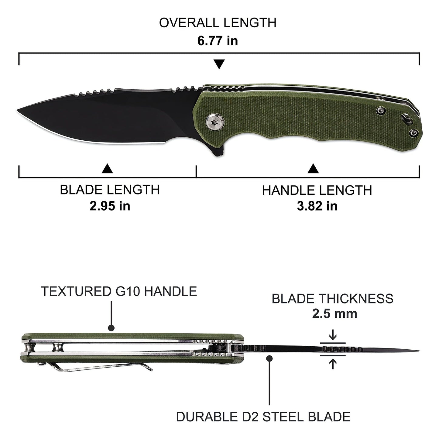 ROMANTICIST Folding Pocket Knife - 3.15" D2 Steel Blade & Non-Slip G10 Handle - Pocket Knife for Camping, Hiking and Outdoor Tasks - EDC Folding Knife with Clip & Lanyard - Unique Gifts for Men Women