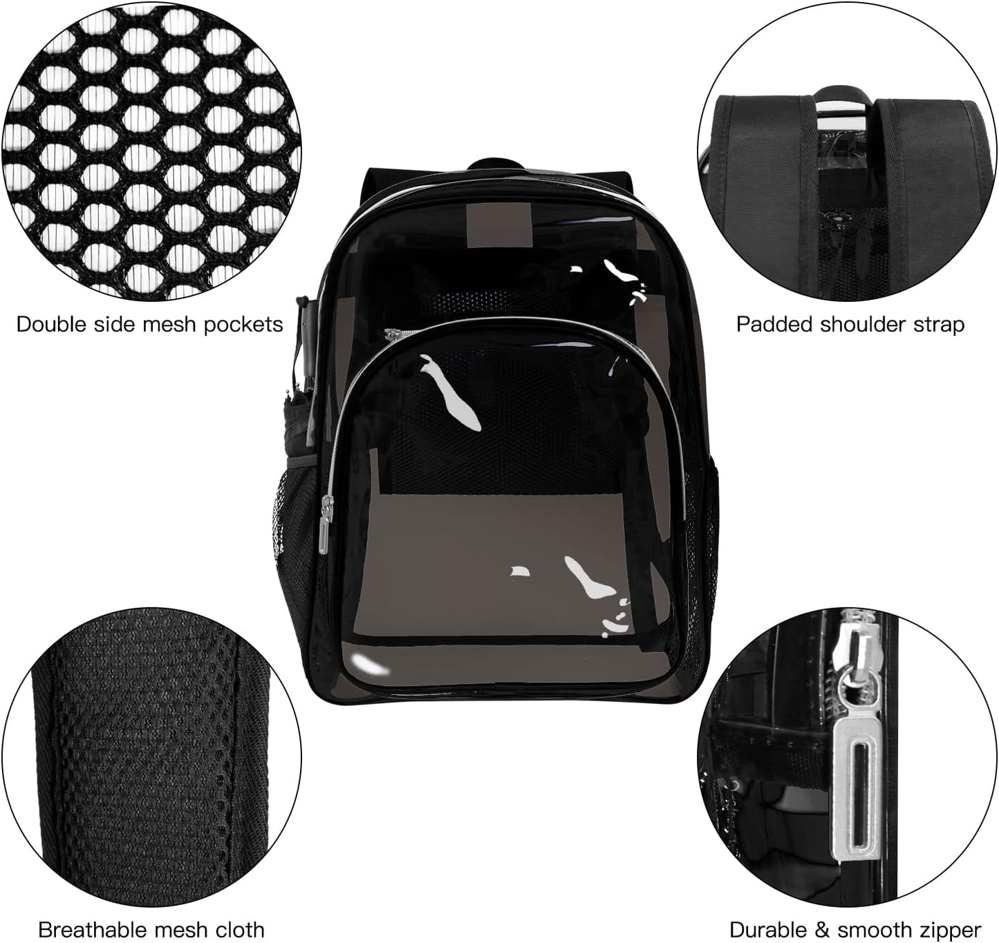 Skiennix Clear Backpack - Heavy Duty Transparent Design for Security Travel | Black Color