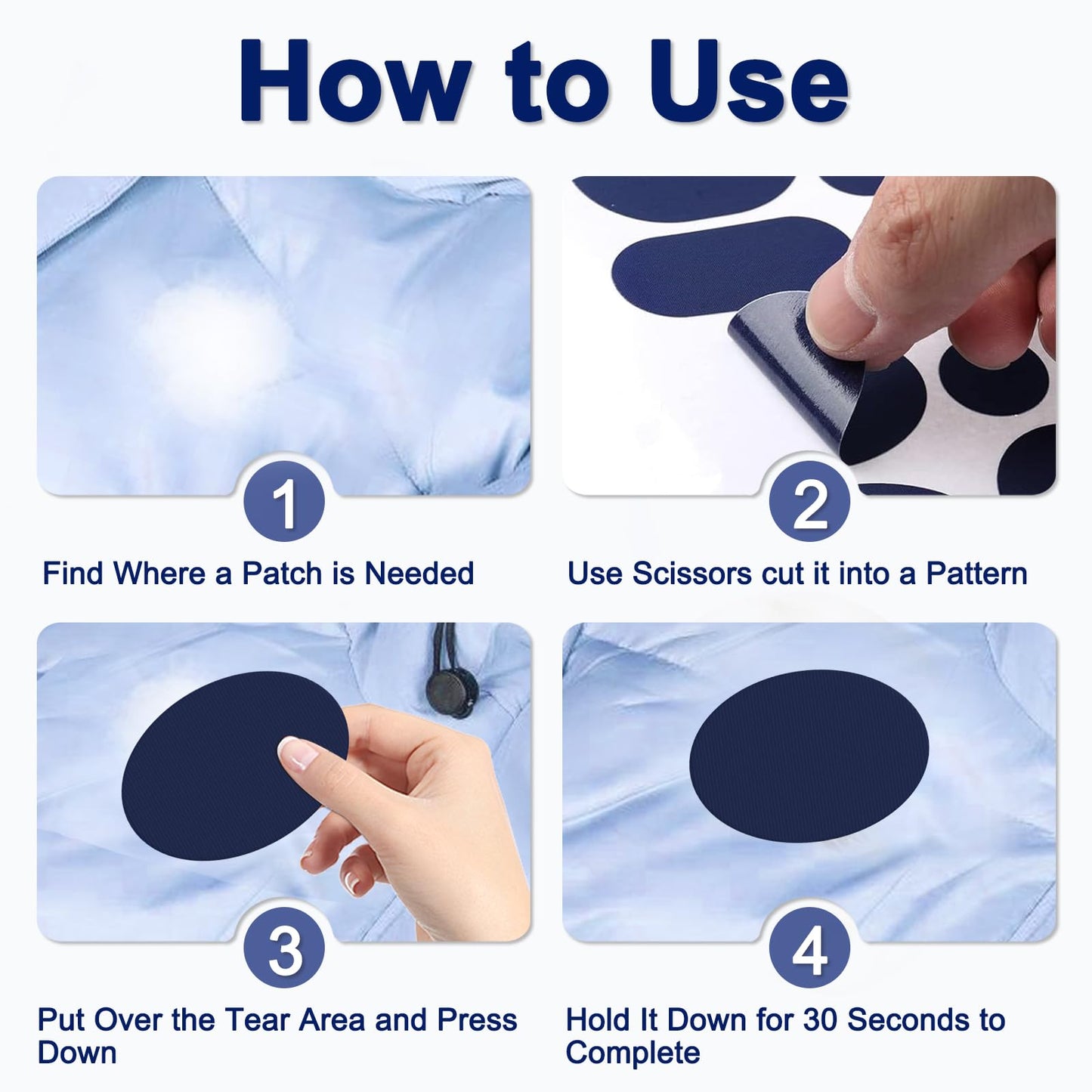 Self-Adhesive Nylon Patches Tent Repair Kit – Outdoor Gear Tenacious Repair Tape, 45pcs Waterproof Fabric Patches for Clothes, Tent, Down Jacket, Backpack, Navy