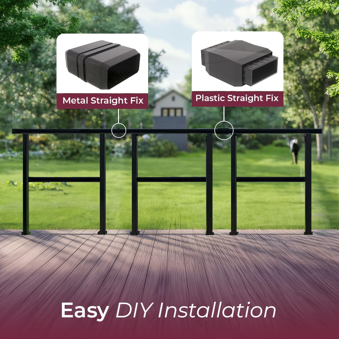 CR Fence & Rail Horizontal Metal Deck Railing, 4ft Wide Residential Handrail for Flat Surfaces, Simple Flat Railing, Black Straight Railing for Decks & Patio Railing, Horizontal Handrail 36inch Tall