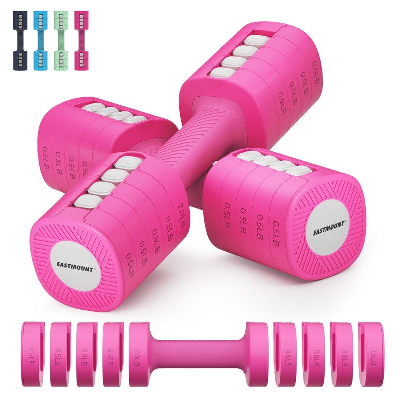 EAST MOUNT Adjustable Weight Dumbbells Set of 2, 8 in 1 Hand Weights for Women 2lb/3lb/4lb/5lb/6lb Dumbbell Weights Set 12 lbs/Pair Hand Weights for Home Office Gym Workout