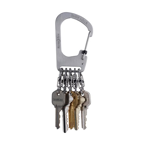 Nite Ize SlideLock KeyRack - Secure Key Holder Carabiner with Small S-Biners - Keychain Organizer with MicroLocks & Lockable Carabiners - Stainless Steel