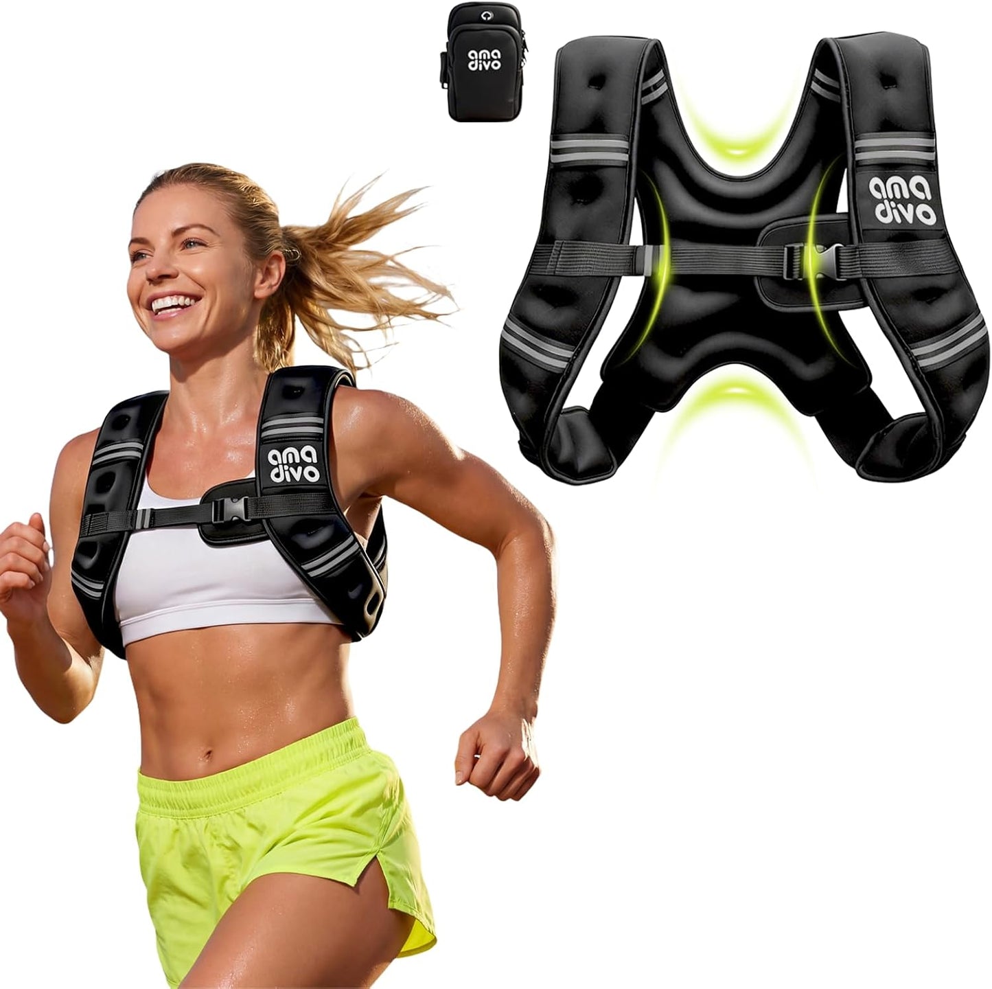 Skiennix Weighted Vest - Adjustable Reflective Vest for Walking, Running & Fitness | 8lb, 12lb, 16lb, 20lb