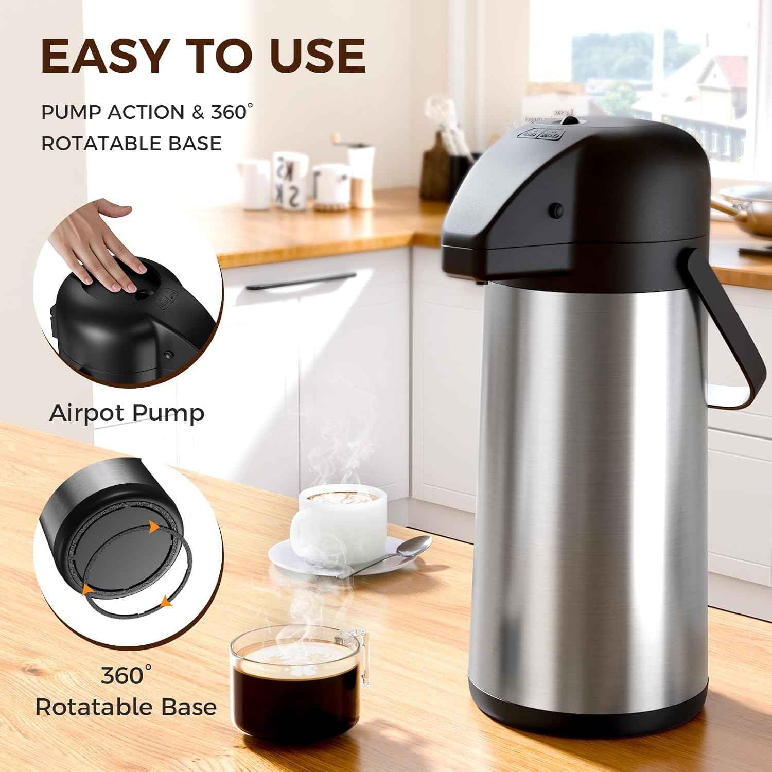 Large 102OZ Stainless Steel Coffee Carafe - Insulated Airpot Dispenser for Hot Drinks