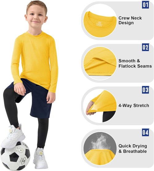 Dreammonkey Toddler Boys Compression Shirt - Quick-Dry Long Sleeve Base Layer | Sizes 2T-14 Years
