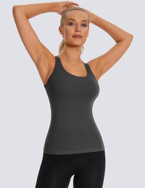 MathCat Seamless Workout Tank Top - Women's Padded Racerback Yoga Camisole (XS-2XL)