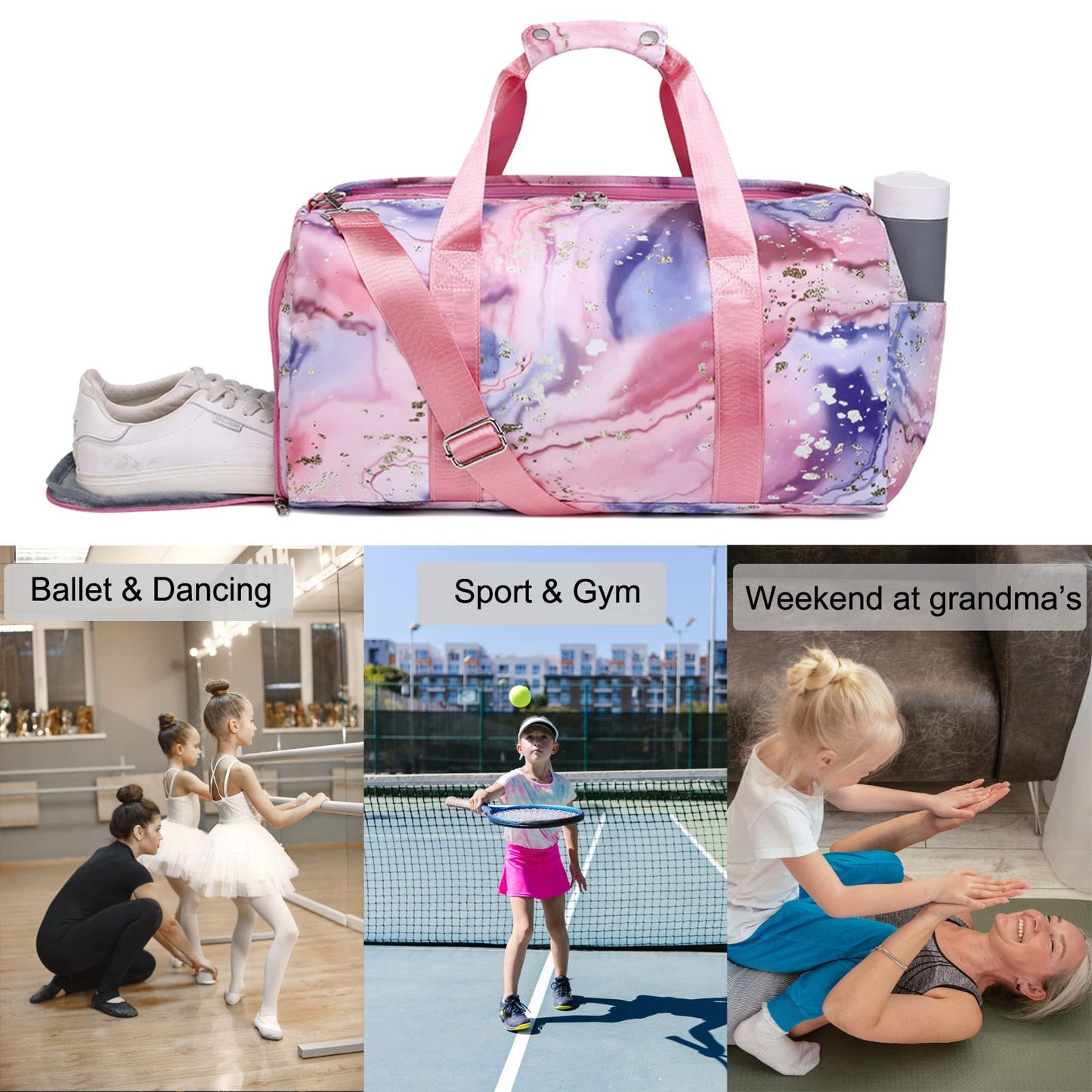 Octsky Sports Gym Bag Teens Dance Bag Gymnastics Bag Women Weekender Bag with Shoe Compartment and Wet Pocket