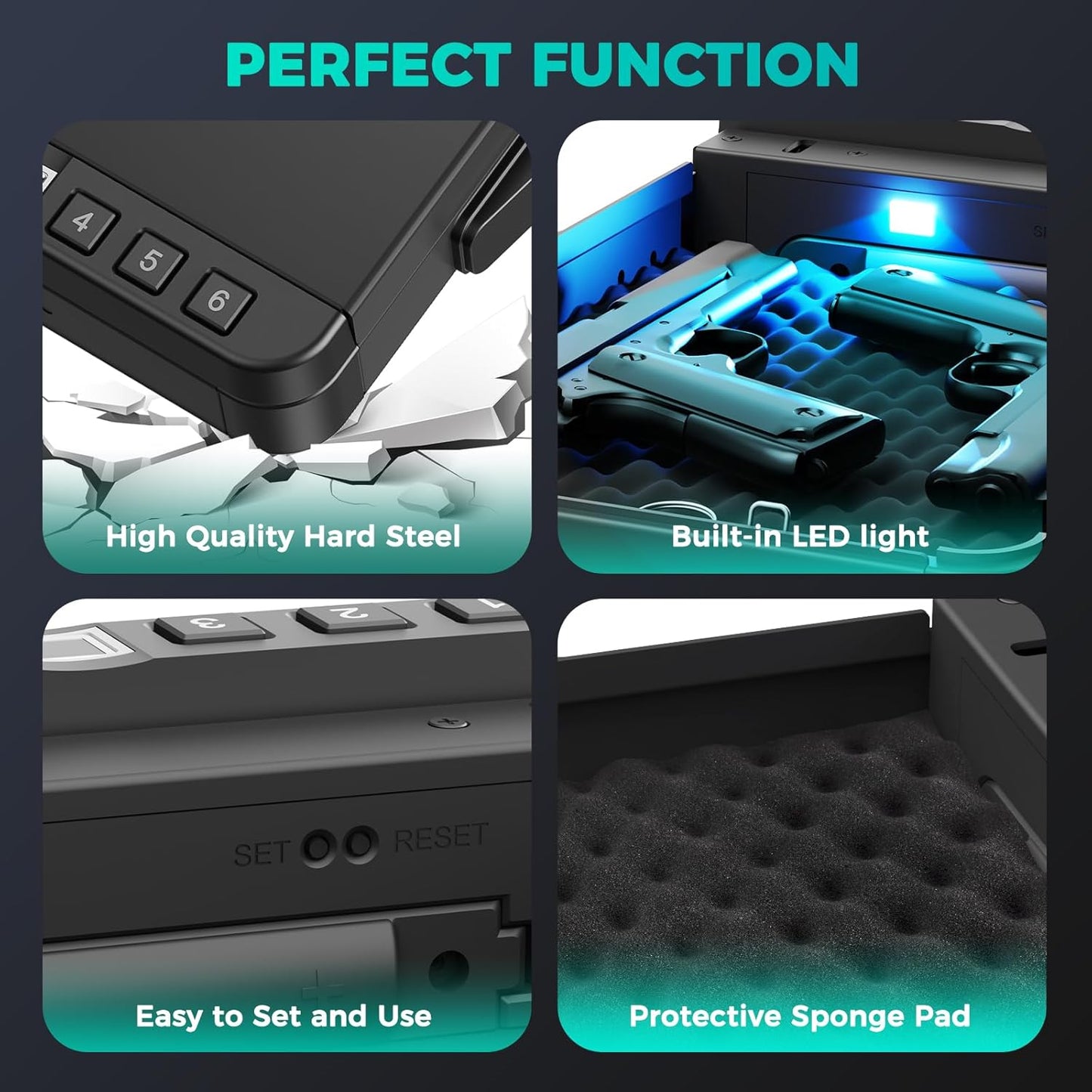 Skiennix Biometric Gun Safe - Quick Access Handgun Storage with Fingerprint Lock | Ideal for Home, Car, or Travel