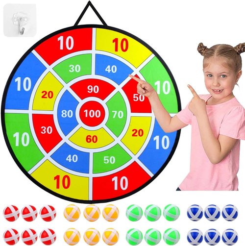 Kids Dart Board Game Set - Large Sticky Dart Board with 24 Balls | Fun Indoor & Outdoor Game for Ages 3-10