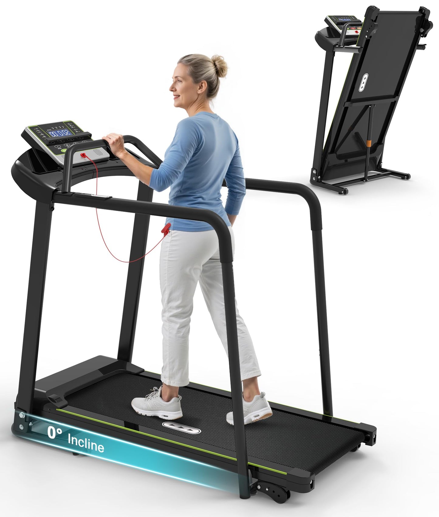 Redliro Treadmill for Seniors - 0.3mph Slow Start,Front & Long Handrails