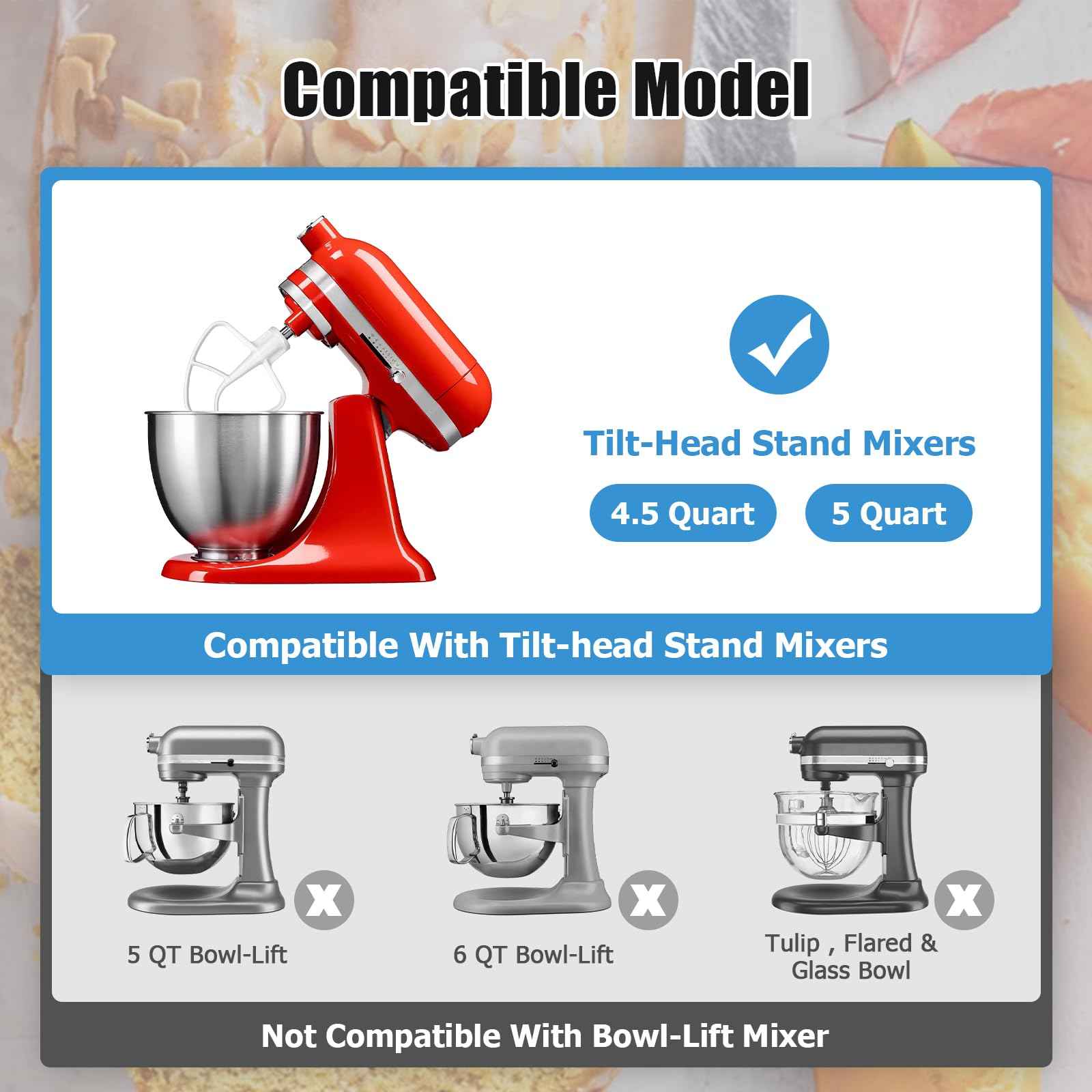 K45B Coated Flat Beater for KitchenAid 4.5-5 Qt Mixer Paddle Attachment Flat Beater Fits Stand Mixer Bowls For KitchenAid 4.5-5 Quart Bowls, Kitchenaid Paddle Attachment