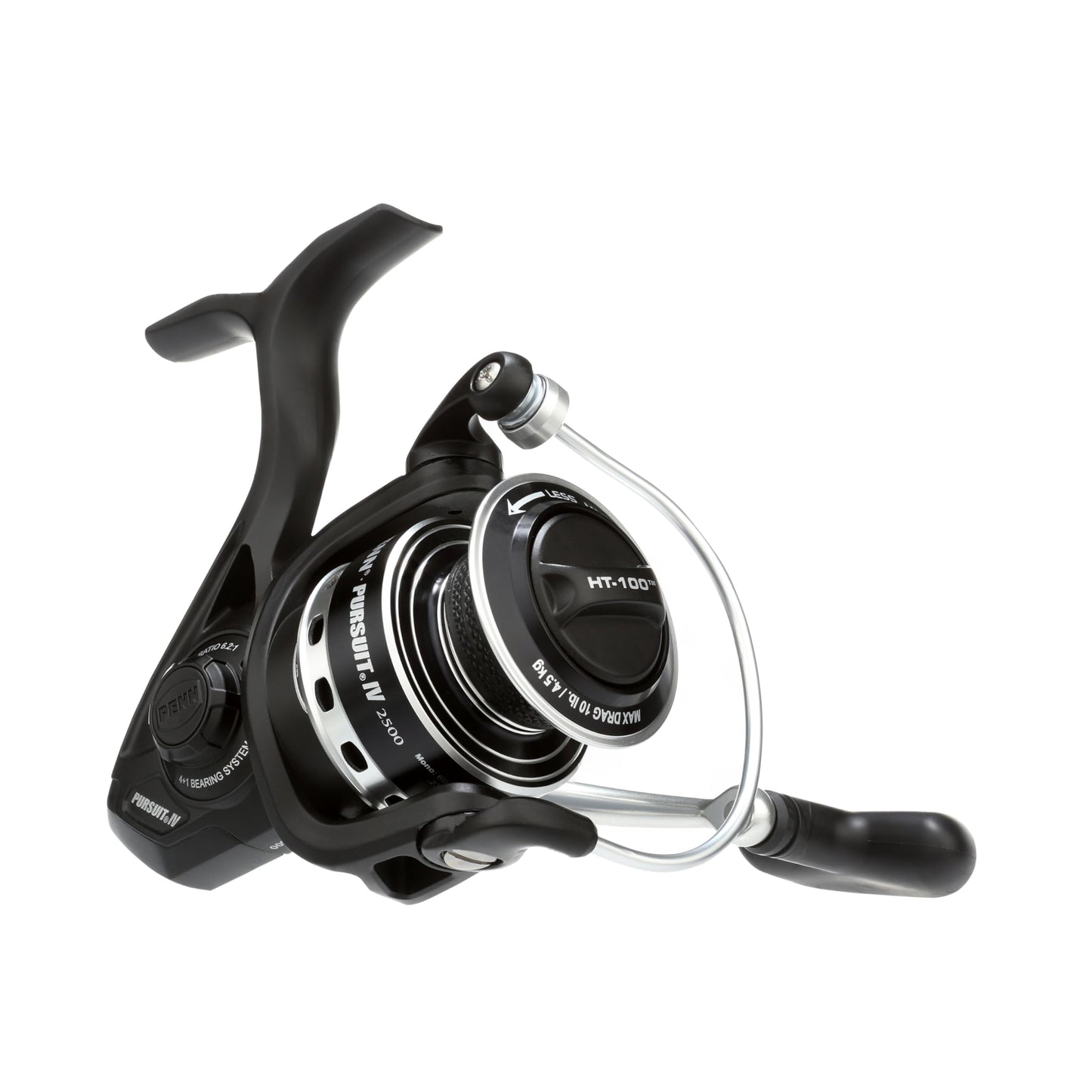 PENN Pursuit IV Inshore/Nearshore Spinning Fishing Reel, Size 5000, HT-100 Front Drag, Max of 20lb, 5 Sealed Stainless Steel Ball Bearing System, Built with Carbon Fiber Drag Washers, Black Silver