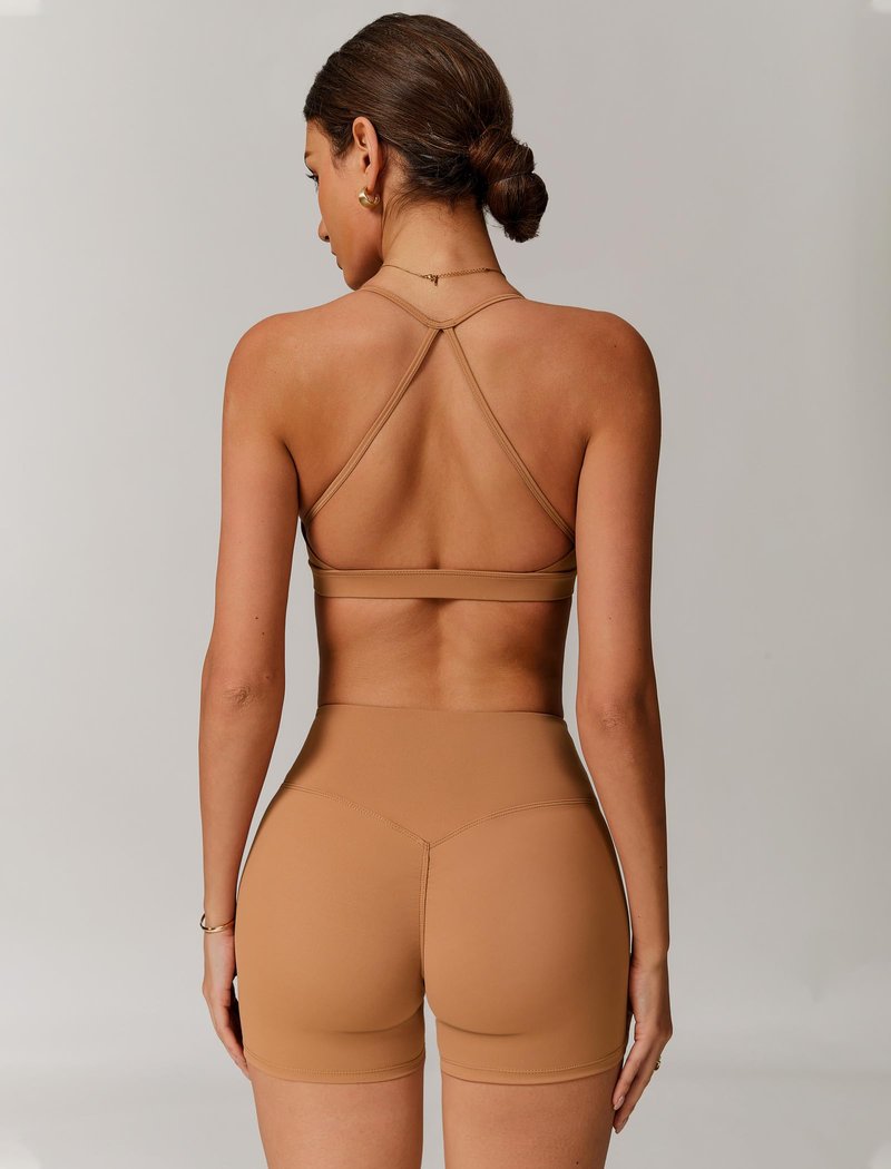 QBGJTD Two Piece Workout Sets for Women Front Scrunch Cross Back Sports Bras Matching High Waist Booty Lifting Shorts 2 Piece Gym Yoga Active Wear Outfits Womens Athletic Work Out Clothes Brown XL
