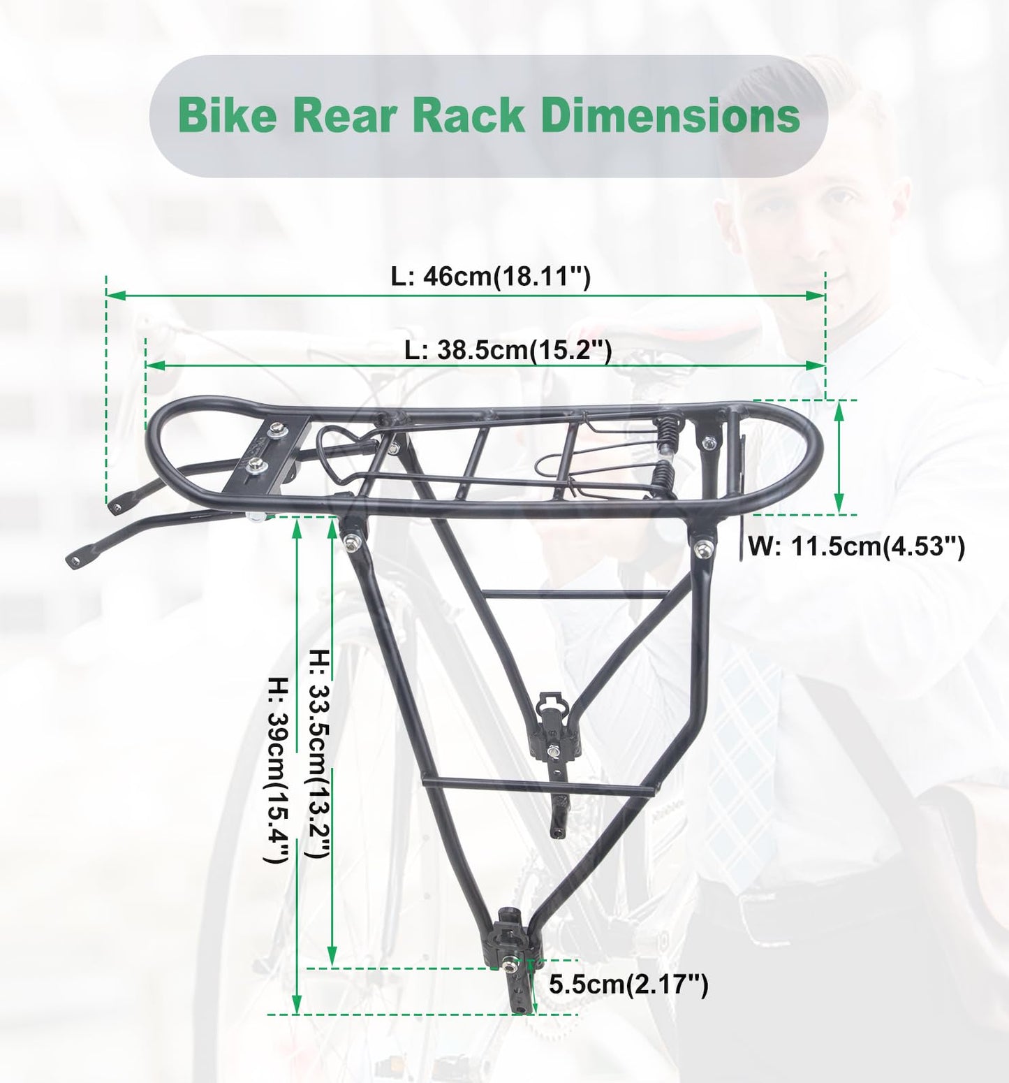 Rear Bike Rack Bike Cargo Racks Lightweight Alloy Aluminium 55LB Load Bearing Capacity Cargo Rack for Bike for Mountain Bike Road Bicycle Rear Rack, Height Adjustable Bicycle Rack 24"-28" Bike, Black