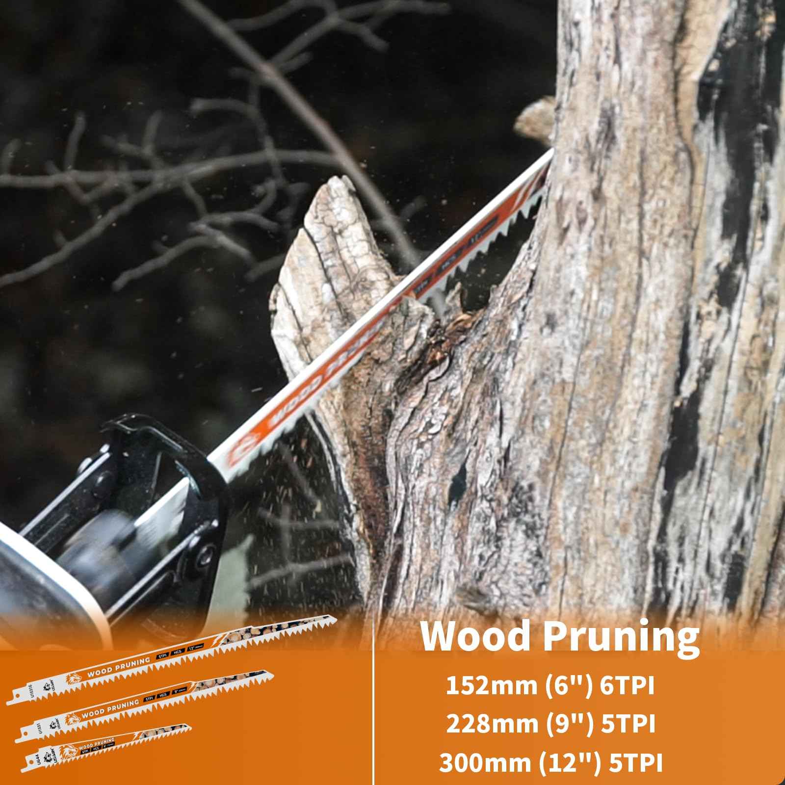 12-Piece Wood Pruning Reciprocating Saw Blade Set, Saw Blades Set, High Carbon Steel Pruning Blades for Tree, Wood and PVC Pipe Cutting