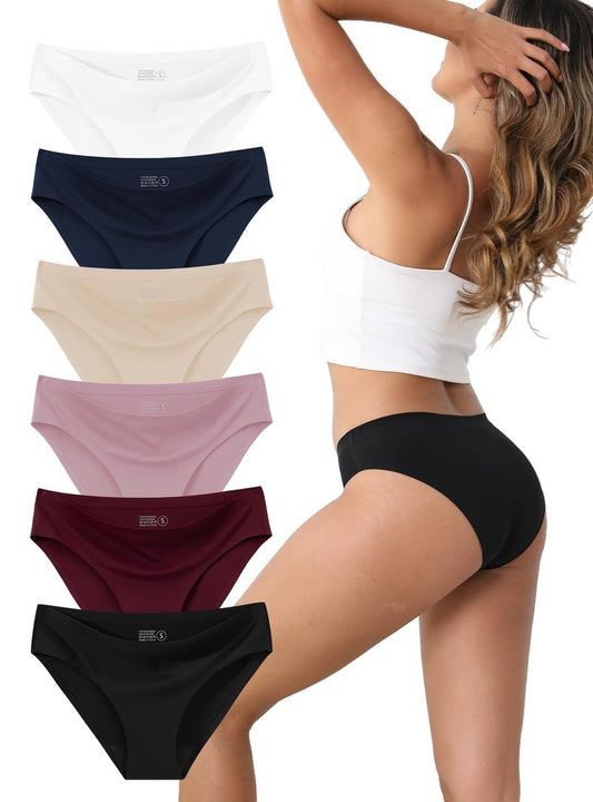 WAYIQE Women's Seamless Underwear Bikini Stretch Panties No Show Invisible Hipster Size M Multicolor 6 Pack