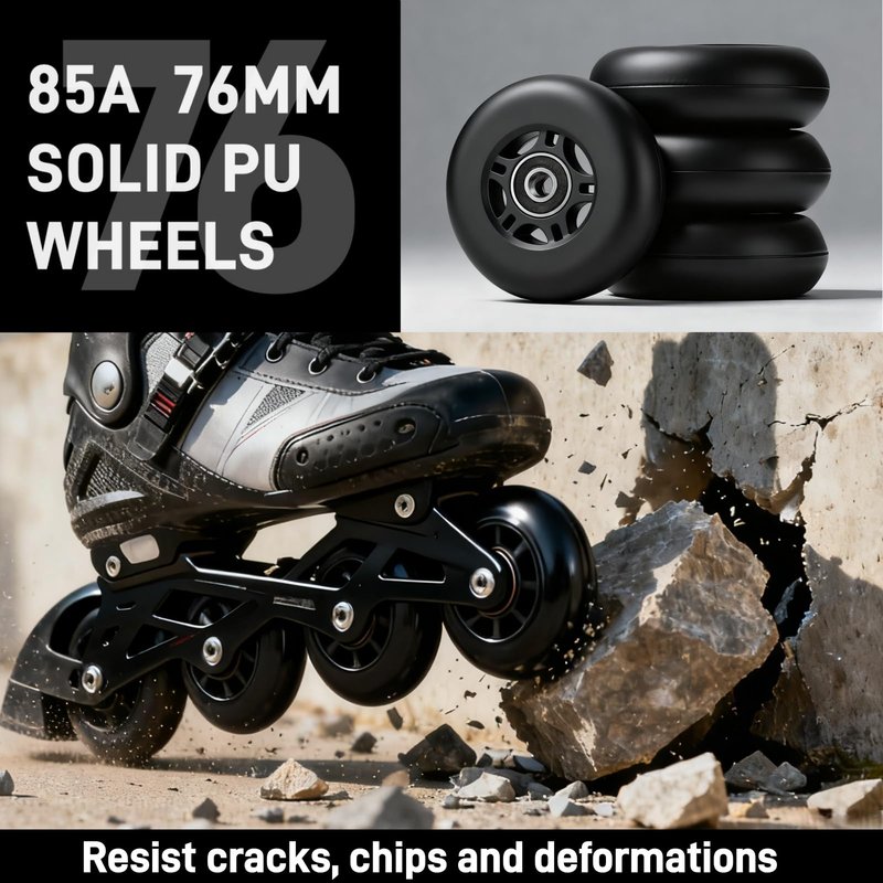 VORTRACK 4-Pack Inline Hockey Skate Wheels - 85A Durable PU Wheels with ABEC-9 608-2RS Bearings & Floating Spacers, 80/76/72/70/64mm for Blades Roller Skates, 76mm