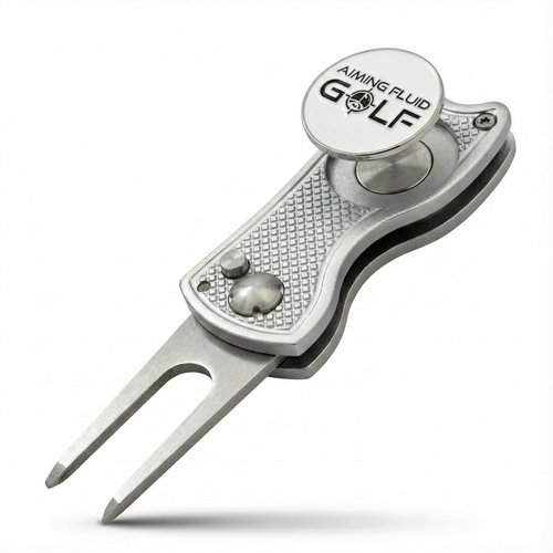 Aiming Fluid Golf Divot Repair Tool – Precision Switchblade Design, CNC-Machined Metal Body, Magnetic Ball Marker, Zero-Wobble Hinge – Premium Golf Accessory (Silver)