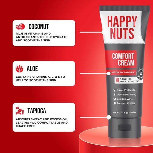 Happy Nuts Comfort Cream Deodorant for Men - Aluminum-Free Anti-Chafing & Odor Control | 3.4 Fl Oz