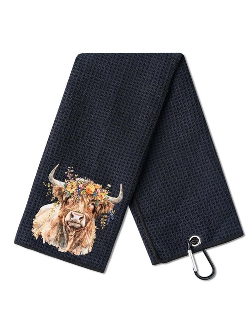 CybGene Highland Cow Gifts Golf Towel, Gifts for Highland Cow Lovers, 15.7“x23.6” Microfiber Golf Towel for Golf Bags for Birthday, Christmas