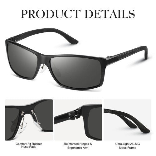 gesruny Polarized Sports Sunglasses for Men and Women - Ultra-Light Al-Mg Alloy, Glare-Busting Comfort-Fit for Riding Running