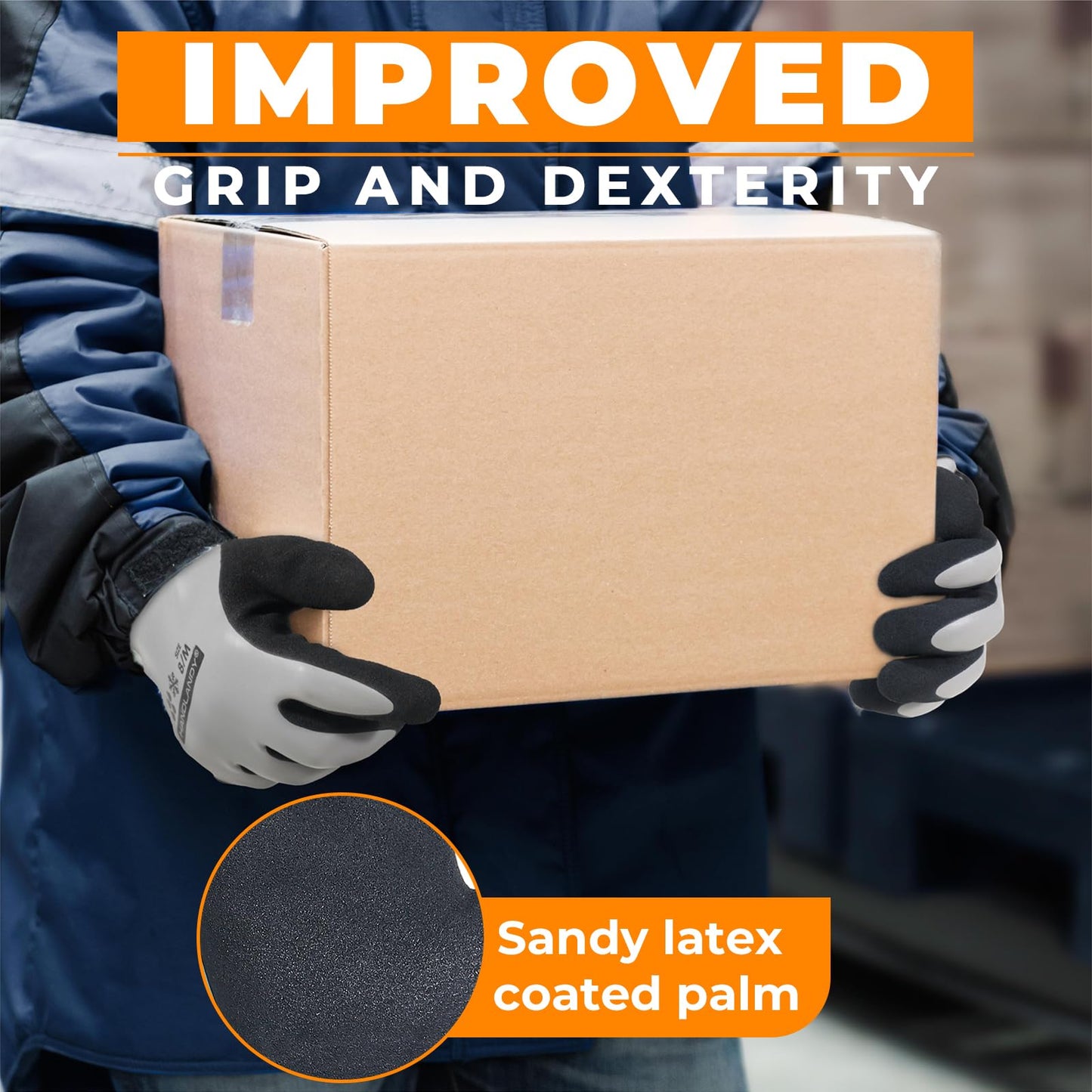 HANDLANDY 2 Pairs Waterproof Work Gloves for Cold Weather, Insulated Winter Freezer Work Gloves with Grip for Men Women (Grey, Large)