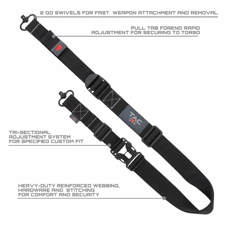 Tac-Six Citadel QD Connect Double Point Firearm Sling, Black