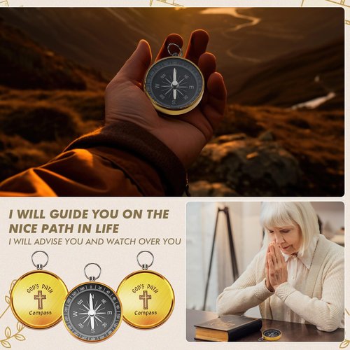 Relaxweex 24 Set Mini Christian Compass Christian Gift Set Compass with Cards and White Drawstring Organza Bag Bible Scripture Cards Religious Gifts for Men Graduation Gift Weddings