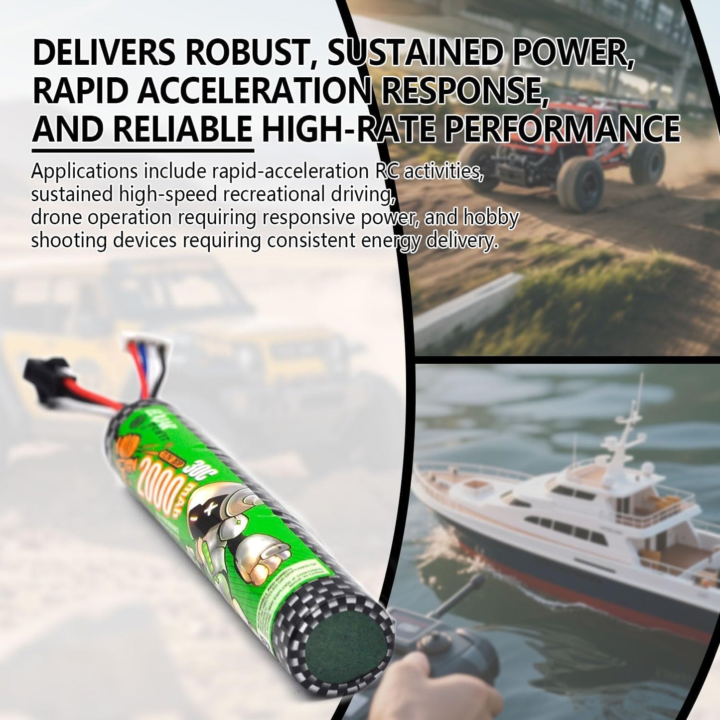 Skiennix 2-Pack High Power Rechargeable Li-ion Battery Pack - 11.1V 2000mAh 30C for RC Cars & Drones | SM-2P Plug & Charger Included