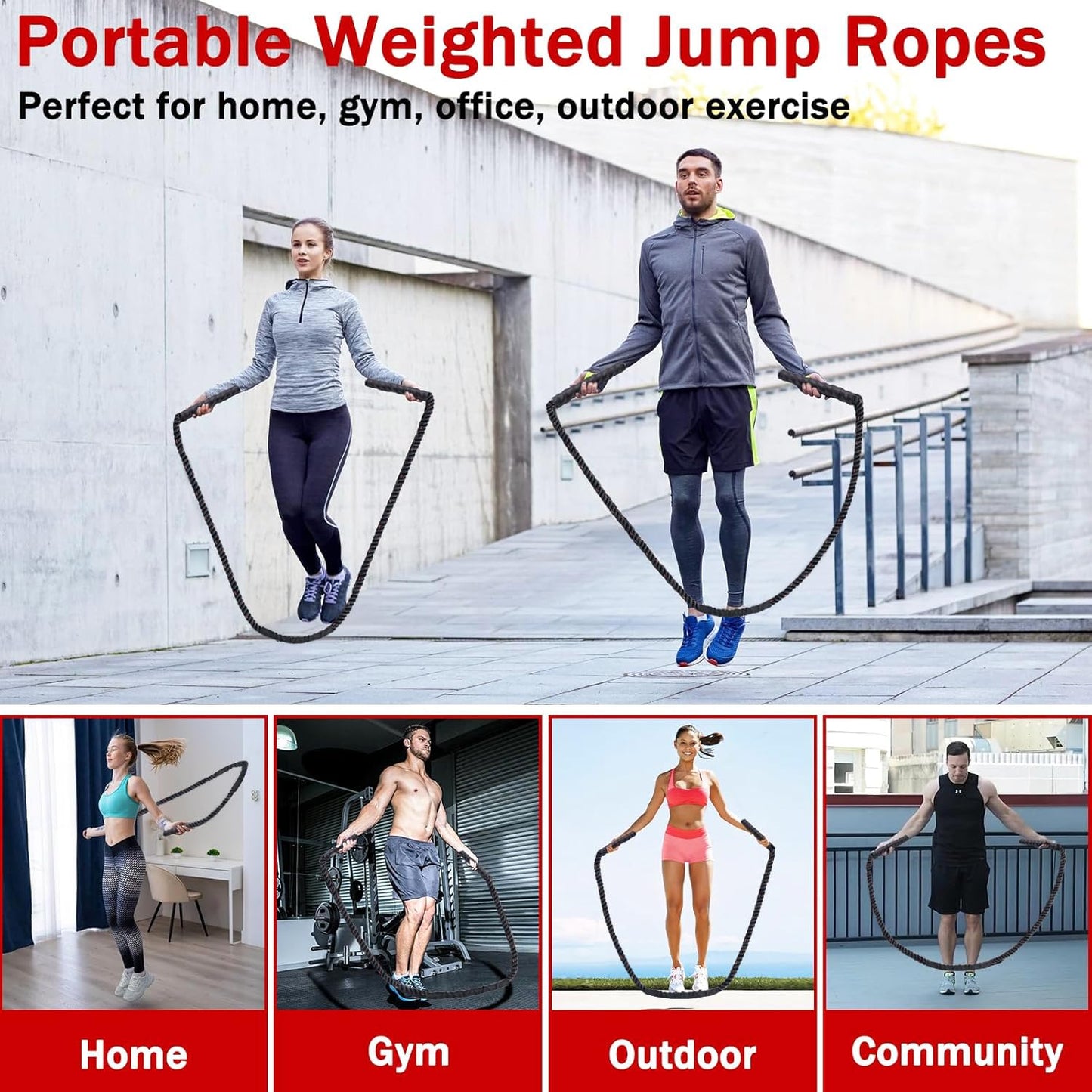 Weighted Jump Rope for Men Women, 1.5lb 2.8lb Heavy Jumping Ropes for Fitness, Adult Skipping Rope for Home Gym Exercise, Improve Strength and Building Muscle Workout Equipment (Black, 1.8LB)