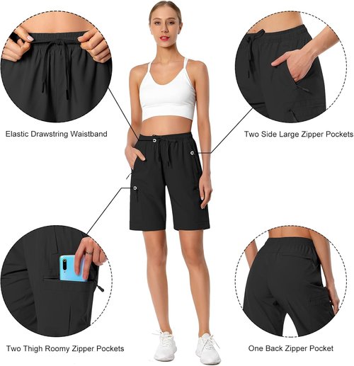 Hugut Women's Lightweight Hiking Cargo Shorts - Quick Dry, Water Resistant with Zipper Pockets | Ideal for Camping & Travel
