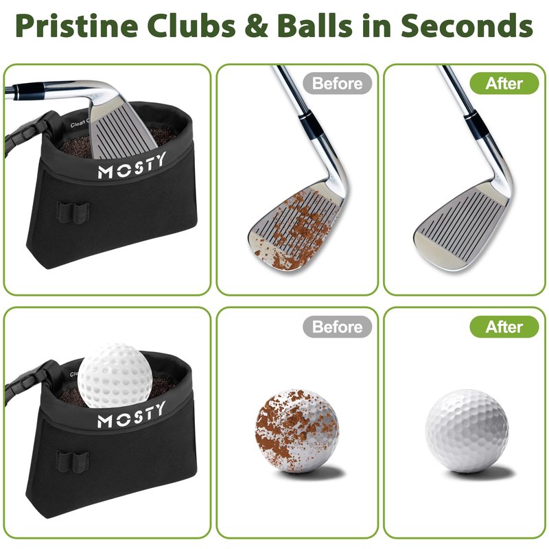 MOSTY Golf Club & Ball Cleaner Bag,Durable Golf Club Cleaning Kit and Ball Washer Pouch,Club Cleaner for Golf Bag, Golf Gifts for Men Women Golfers Him Unique, Essential Golf Accessories