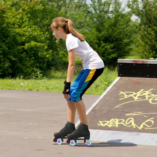 jessie Womens Roller Skates Water Ripple High-top Roller Skates Four-Wheel Roller Skates Shiny Roller Skates for Adult Youth Boys Girls Outdoor with Shoes Bag (Black ripple flash,US:8)