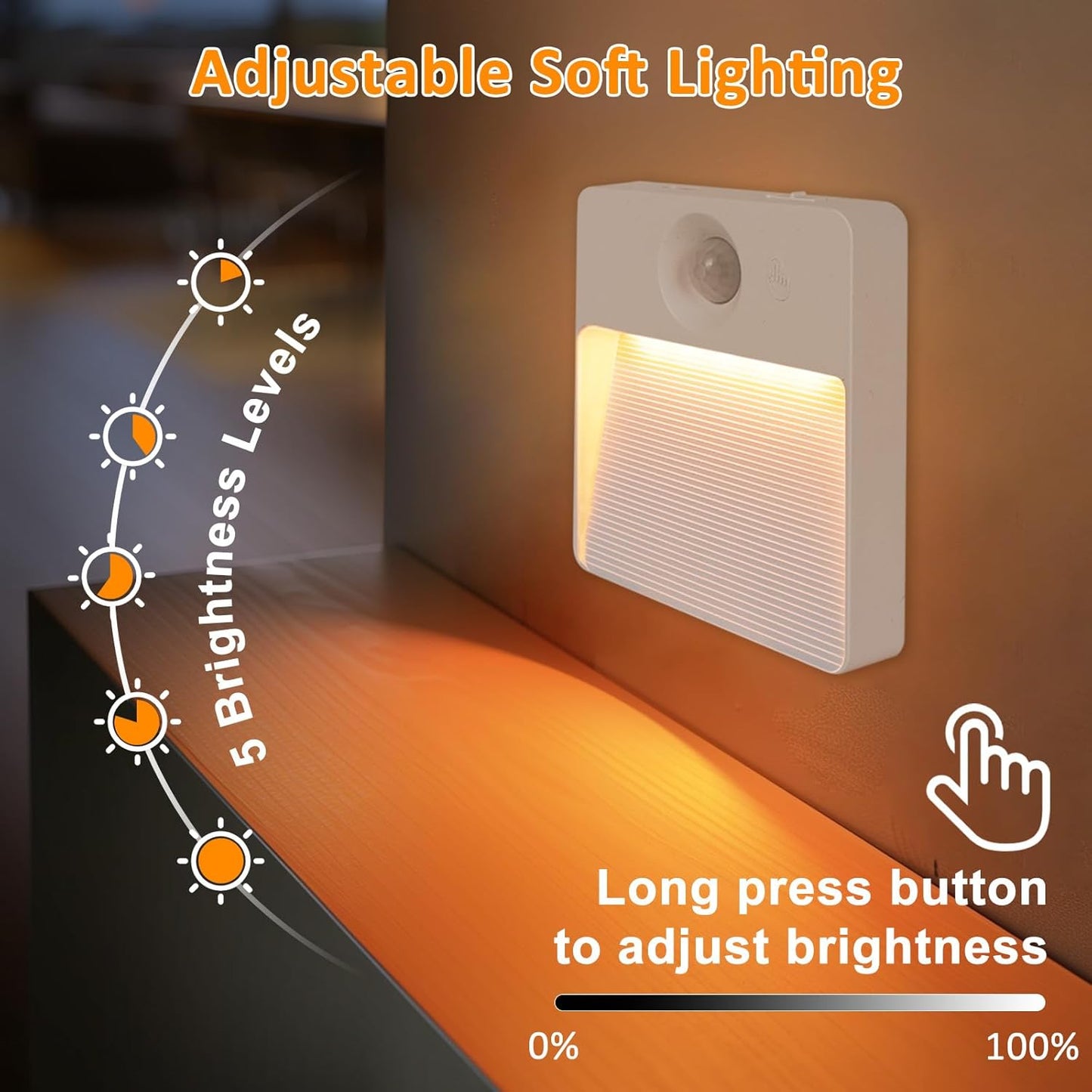Rechargeable Motion Sensor Stair Lights - 8 Pack RGBW Battery Operated Night Lamps for Indoor Use