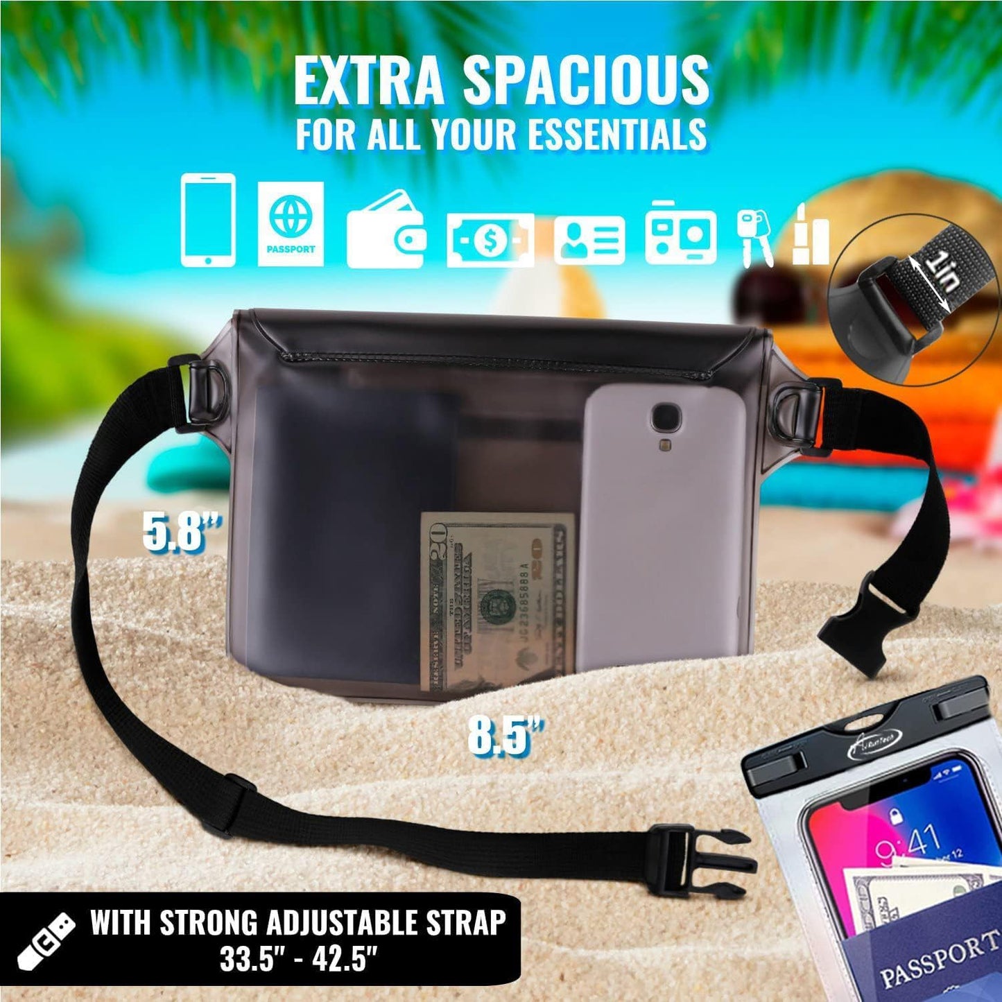 AiRunTech Waterproof Fanny Pack - IPX8 Dry Bag for Phones | Perfect for Snorkeling, Beach, and Pool Activities