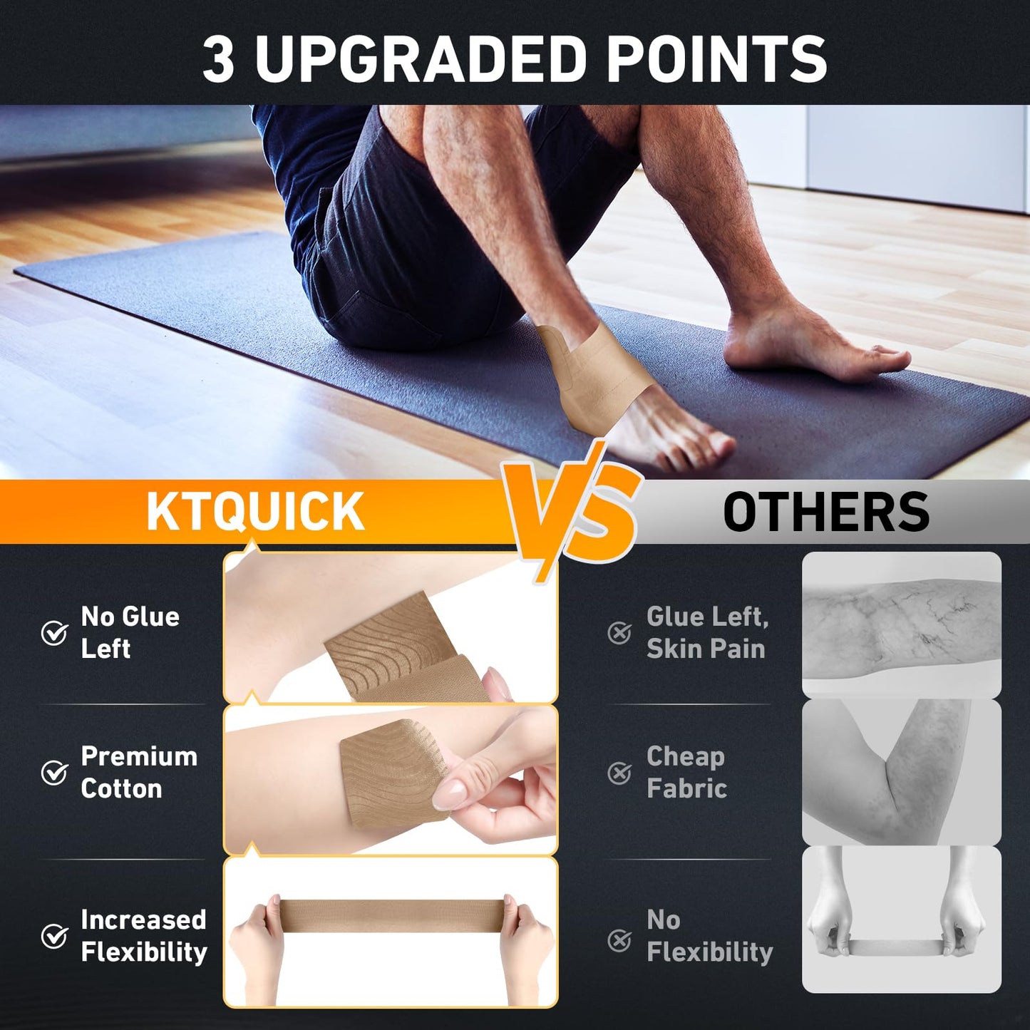 Kinesiology Tape for Ankle, KTQUICK 12 Count Ankle Tape Precut, Original Cotton Waterproof & Breathable, Enhance Elastic Kinesiology Athletic Tape for Ankle Support and Muscle to More Sports (Beige)