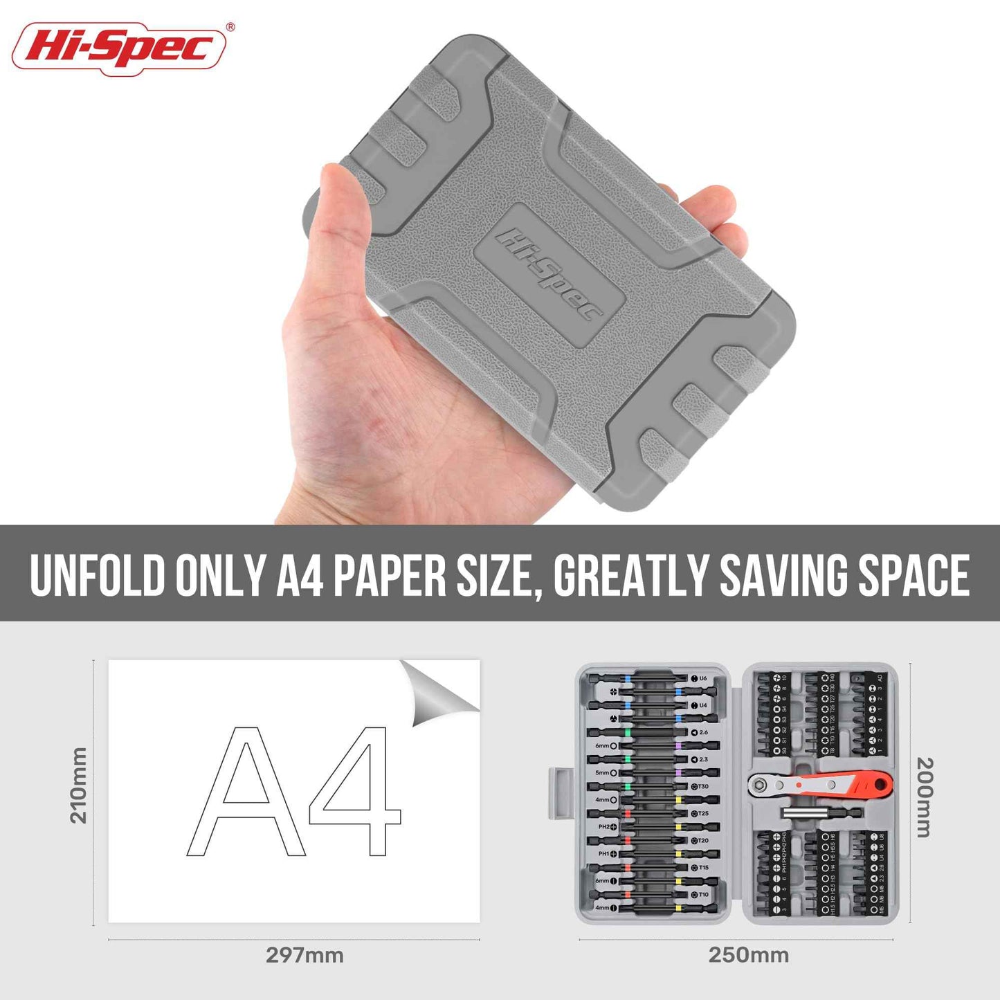 Hi-Spec 68pc Long Extended Screw Driver Bits and Mini Ratchet Wrench Handle Set. DIY Accessories Kit of 25 and 75mm Hex Shank Screwdriving Bits for Drill Drivers